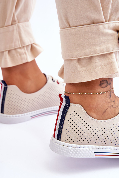 Women's Beige Leather Cut-Out Sneakers S.Barski LR952