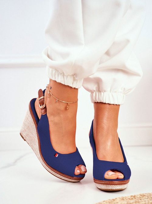 Sandals On A Braided Wedge Navy Blue Tommy