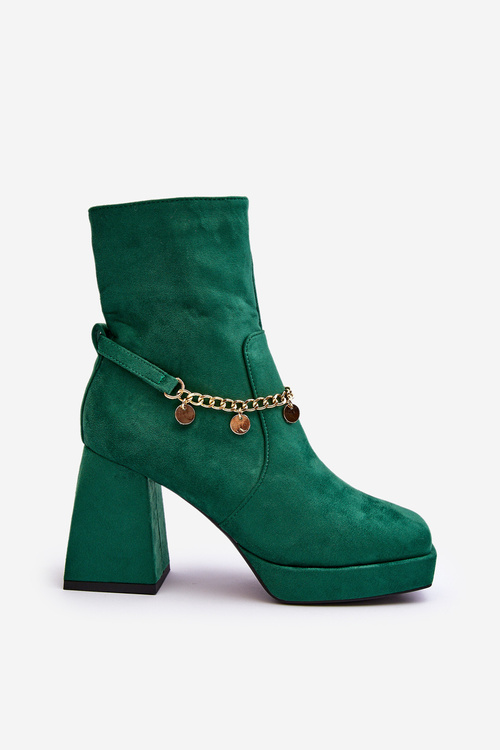Women's Boots with Heel and Green Chain Tiselo