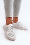 Women's Leather Sneakers with Lacy Pattern White Ilvima