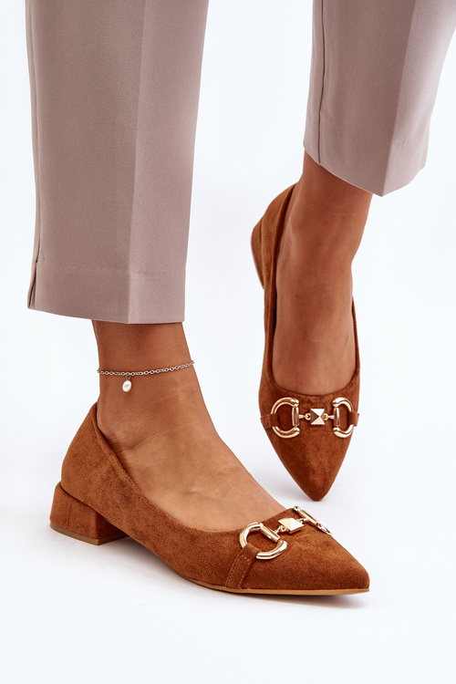 Baleriny Zamszowe Ze Szpiczastym Noskiem Camel Ethere 868-8