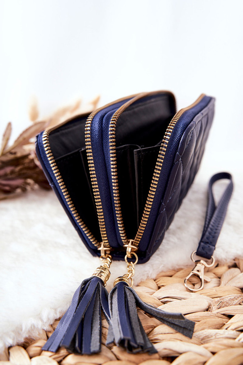 Large Quilted Wallet with Zips Navy