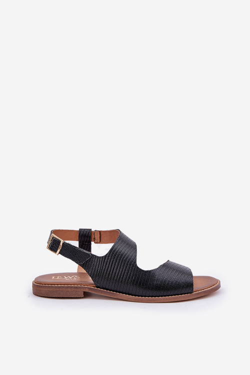 Leather Sandals With Buckle And Embossing Lewski 3041 Black