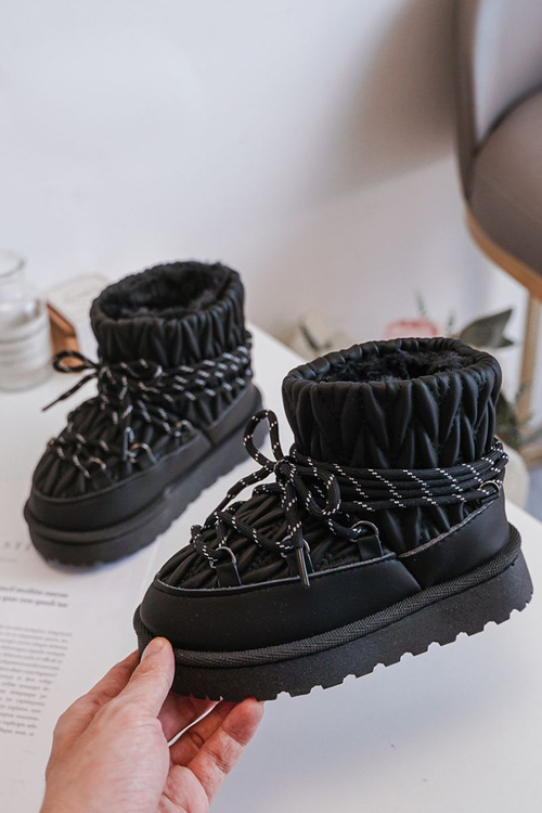 Children's Insulated Snow Boots With Thick Fur Black Nastira