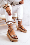 Leather Sandals Espadrilles On the Wedge Beige and brown Shanny