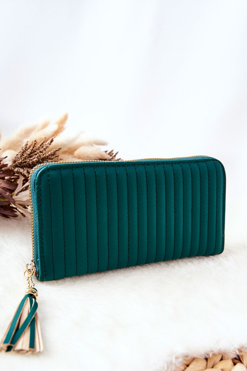 Large Quilted Wallet with Strap Green