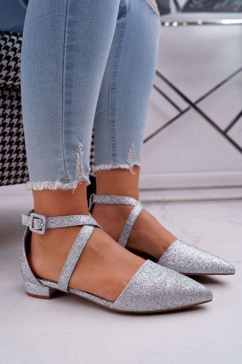 Women's Brocade Pointed Ballerinas Silver Vontare