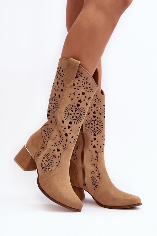 Suede Openwork Boots Lewski Shoes 3171 Beige