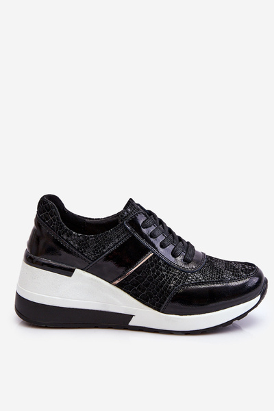 Buty Sportowe Damskie Skóra Koturn Czarne Crosby