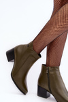 Leather Low Heel Boots Olive Cidi