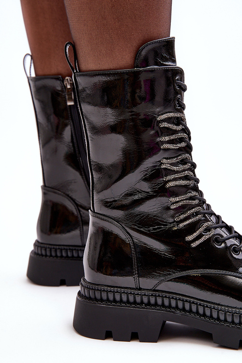 Women's Polished Lace-up Boots Black SBarski MR870-72