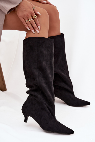 Women's Boots With Heel From Eco Suede Black Pheona