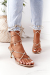 Lace-up High Heel Sandals With Square Toe Gold Runway