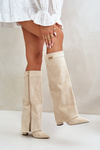 Women's Eco Suede Boots With Rolled Top On Heel Beige Bralise