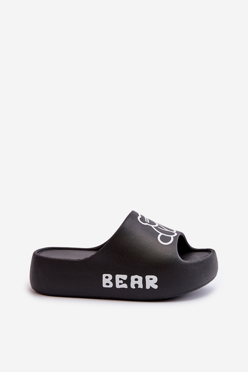 Women's Foam Slides on Chunky Sole with Bear Black Lamira