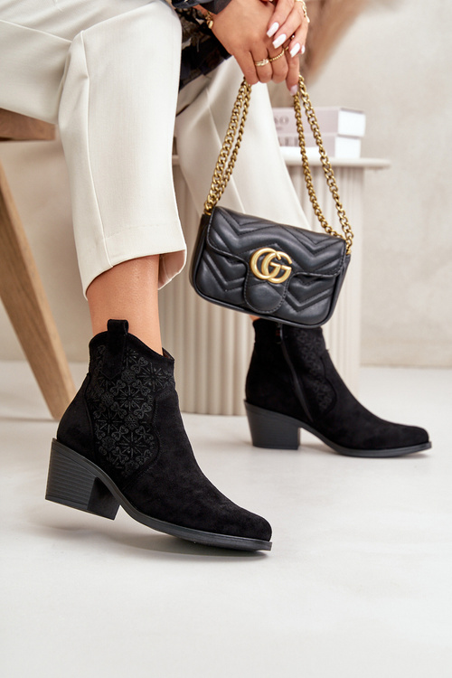 Botki Kowbojki Eko Zamszowe Ażurowe S.Barski HY42-944 Czarne