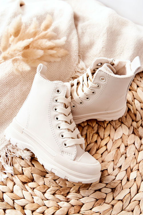 Children's Leather Insulated Sneakers Light Beige Bomi