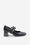 Leather Heels With Straps On The Block Black Laura Messi 2857