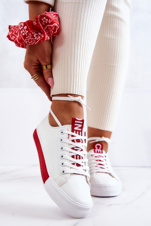 Women's Leather Sneakers White and Red Mikayla