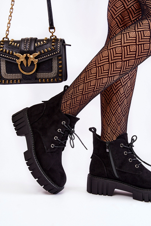 Suede Warm Lace-Up Boots Black Bjorg