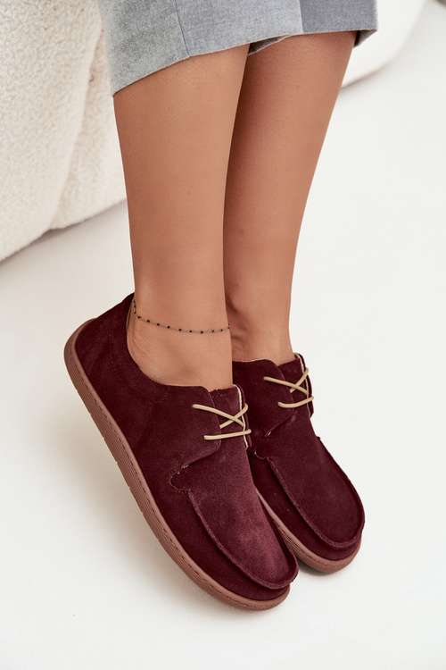 Damskie Zamszowe Półbuty Typu Barefoot Bordowe Zazoo 327