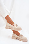 Ladies Moccasins Eco Leather With Gold Detail Beige Ravalissea