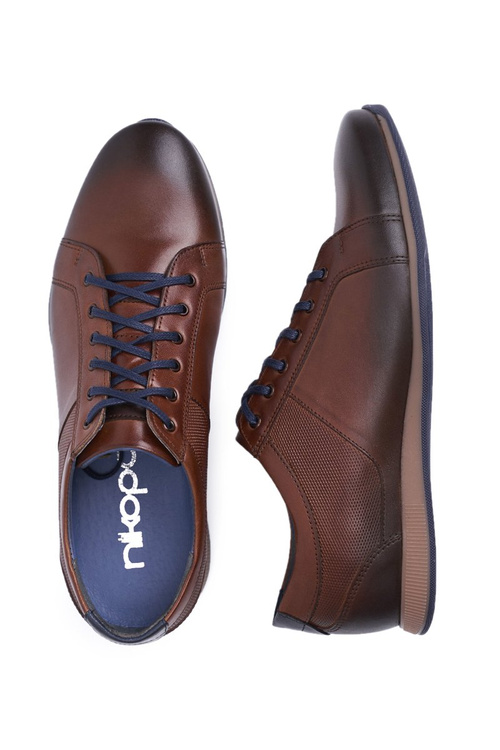 Półbuty Męskie Casual Skórzane Nikopol Brązowe 1730