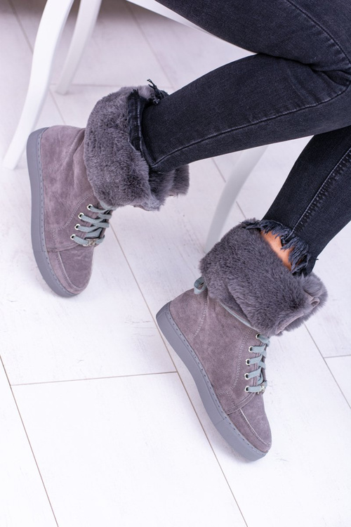 Grey Suede LU BOO Timber boots with Fur