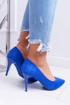 Ladies' Suede Pointed Heels Blue Cream