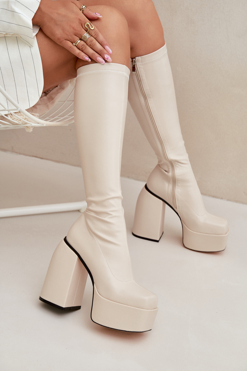 Women's Ankle Boots On A Heel And Platform Light Beige Yavira