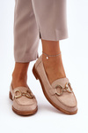 Women's Suede Moccasins with Beige Decoration Echonesa