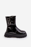 Children's Glossy Boots with Buckles Black Chloraia