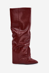 Insulated Women's Boots with Rolled Shaft on a Heel Bordeaux Elivira
