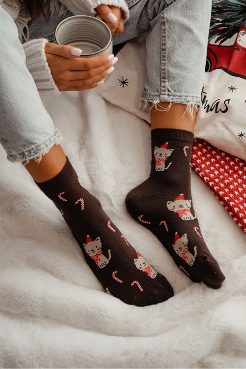 Women's Christmas Socks Chocolate Cats