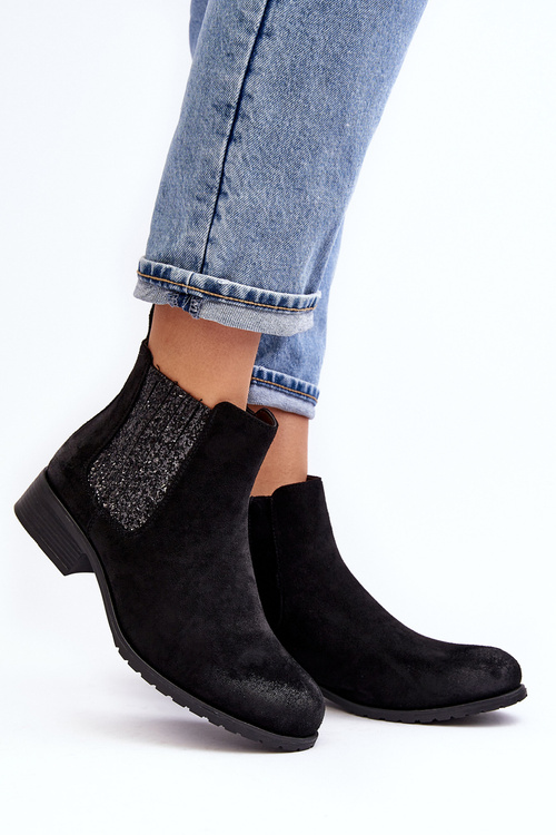 Women's Ankle Boots on Flat Heel Black Sauamia