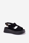 Ladies Platform Sandals Eco Suede Black Karonia