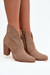 Women's Block Heel Boots Made of Eco Suede Beige Elvirae