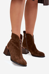 Leather Suede Women's Boots on Heel Vinceza 66811 Brown