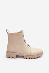 Leather Boots on Flat Heel Light Beige Azulenn