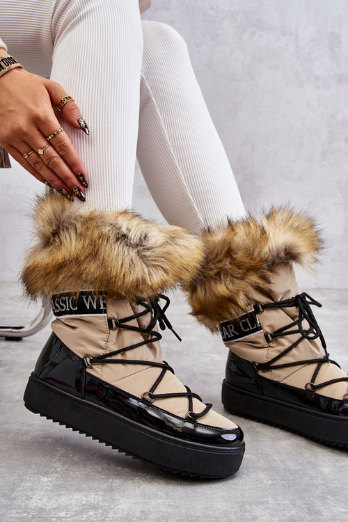 Women's Lace-up Snow Boots Beige and Black Santero