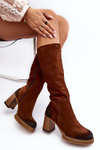 Women's Suede Knee-High Boots with Heel Lemar Dark Brown Ceraxa