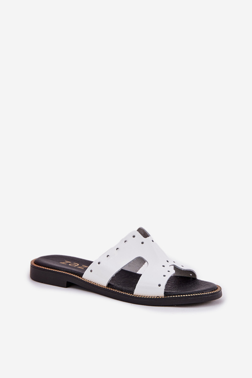 Zazoo 40326 Lacquered Women's Slippers With Decorative Cutouts White