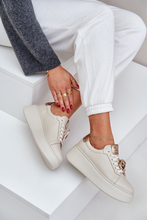 Ladies Leather Sneakers CheBello 4411 Light Beige