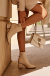 Leather Boots With Jewellery Embellishment Heel Beige Jadirel