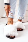 Rubber Slippers With Fur White Soft