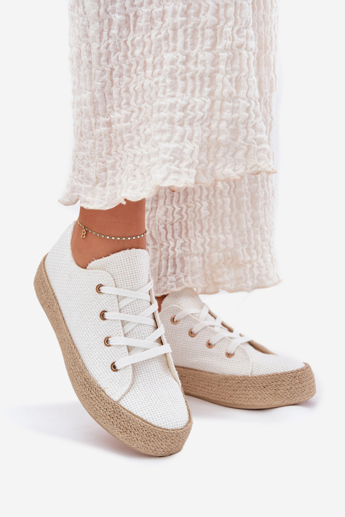 Women's Platform Sneakers With Weaving White Princa