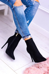 Lu Boo Czarne Zamszowe Botki na Szpilce Veneci