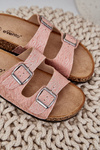 Fabric Slippers On Cork Sole With Buckles Pink Atera