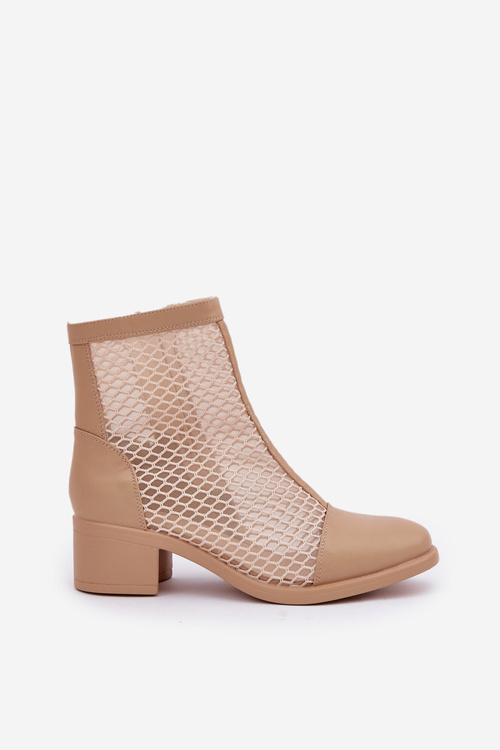 Ladies Mesh Ankle Boots With Heel Beige Lithyia