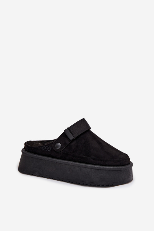 Damskie Śniegowce Eko Zamszowe Platforma Rzep Czarne Jorielle